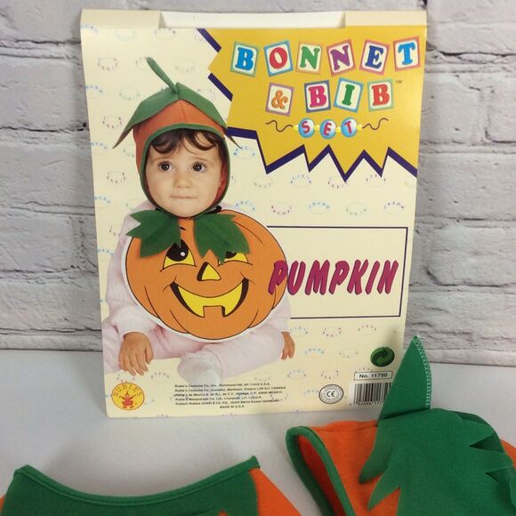 Pumpkin Bonnet & Bib Costume Halloween Party Theater Unisex Orange/Green/Yellow - Picture 3 of 7